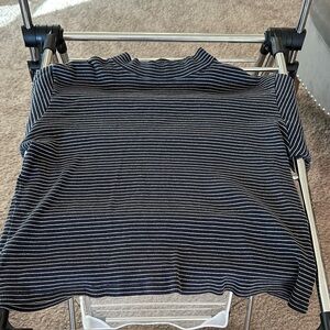 Passport Navy and White Striped Top turtleneck peplum